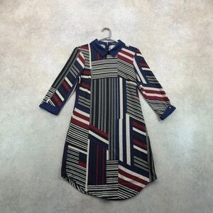 H&M Geometric Long Sleeve Dress - Red, Blue, Black